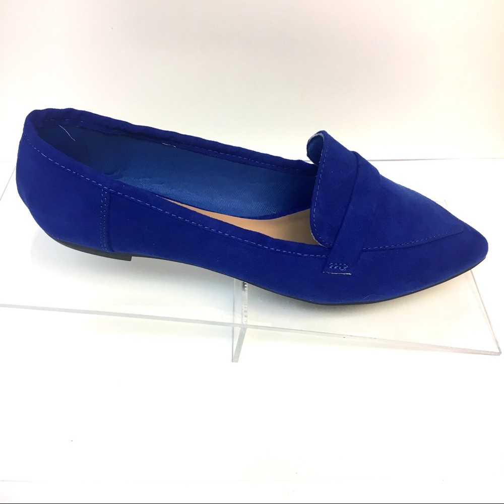 Blue Loafers - Faux Suede Pointed Toe Flats